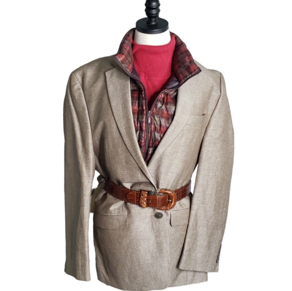 Calvin Klein Double Vent Linen Blend Blazer Suit Neutral Two Button Old Money - Picture 1 of 12